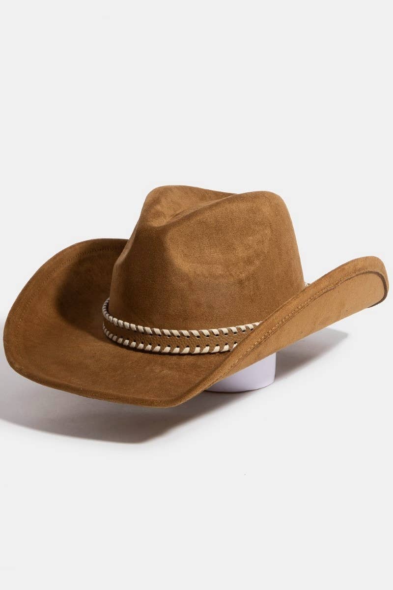 Braided Strap Faux Suede Western Cowboy Hat: BR