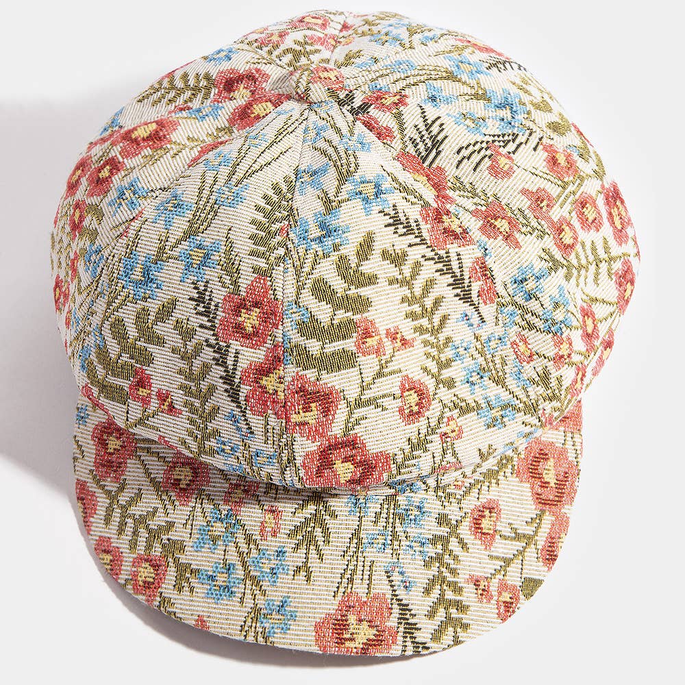 Floral Tapestry Newsboy Cabbie Hat: MULTI