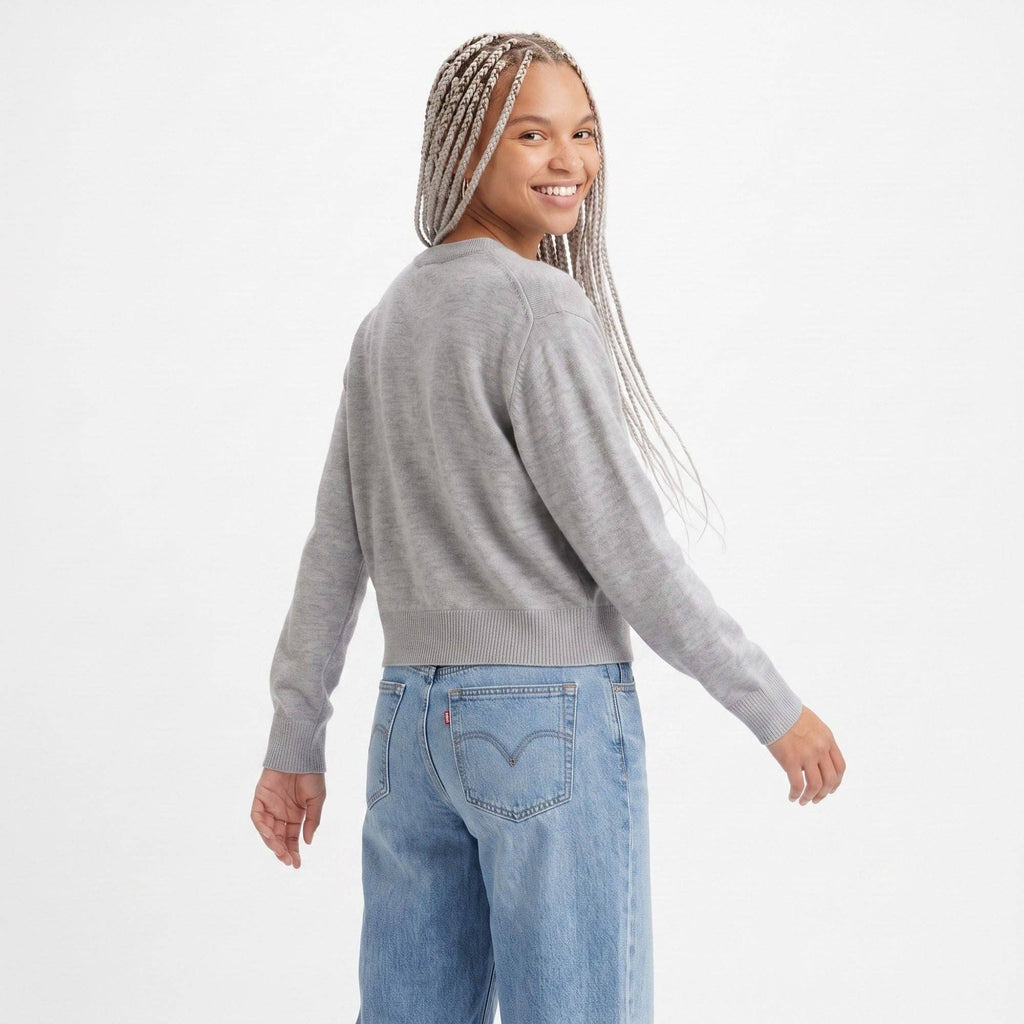 Crewneck Button-Front Knit Cardigan Sweater: Red / Small