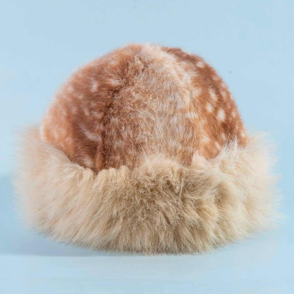 Deer Fawn Print Marled Fur Trim Bucket Hat: LBR