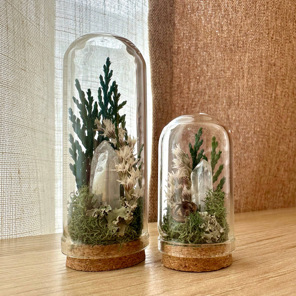 Moonlight Mini Crystal Fairy Terrarium Floral Glass Cloche: 1.75"