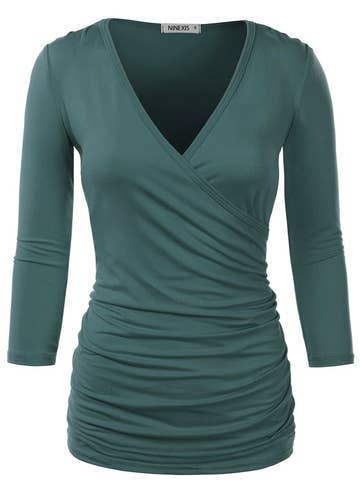 3/4 Sleeve Tank Tops Deep V-Neck Surplice Wrap: Black / (L) 1
