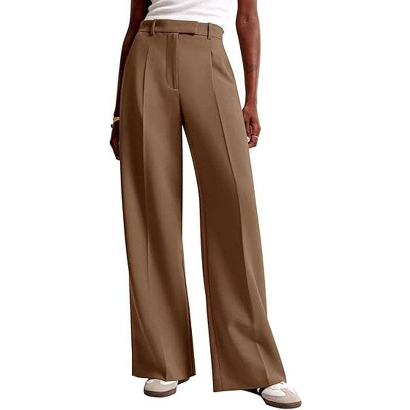High Waist Wide Leg Pants Women's Casual Straight Trousers: High grade gray / S