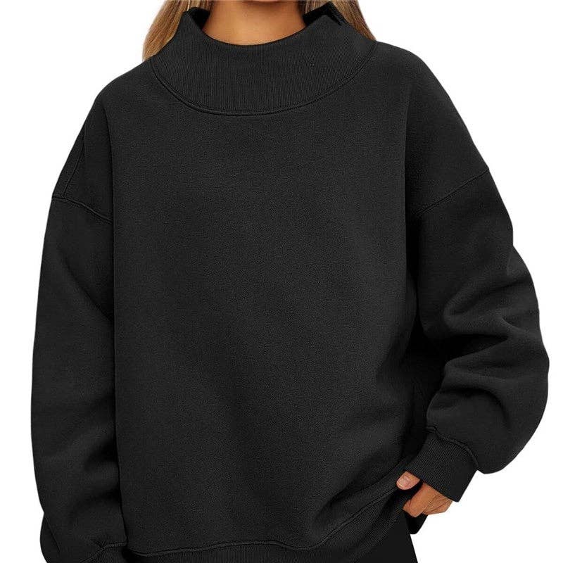 Solid Color High Neck Fleece Sweatshirt: GRAY BLUE / S