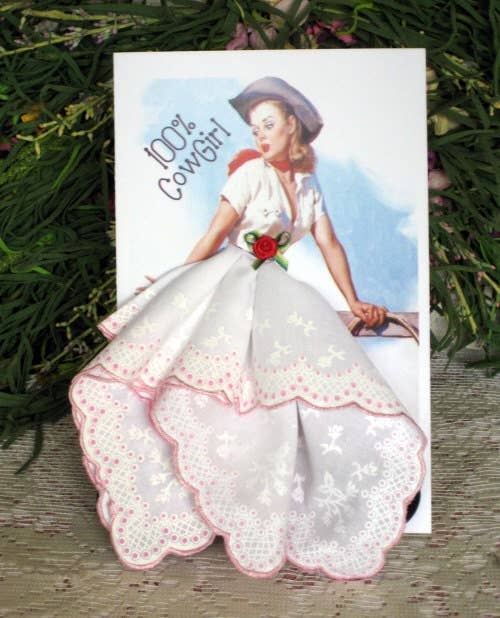 100% Cowgirl Keepsake Hanky Card: Pink Trim