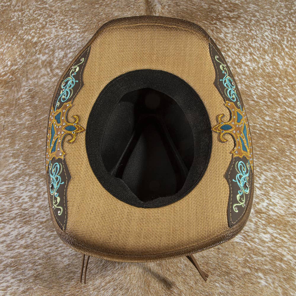 Studded Tooled Band Western Cowboy Hat: BK