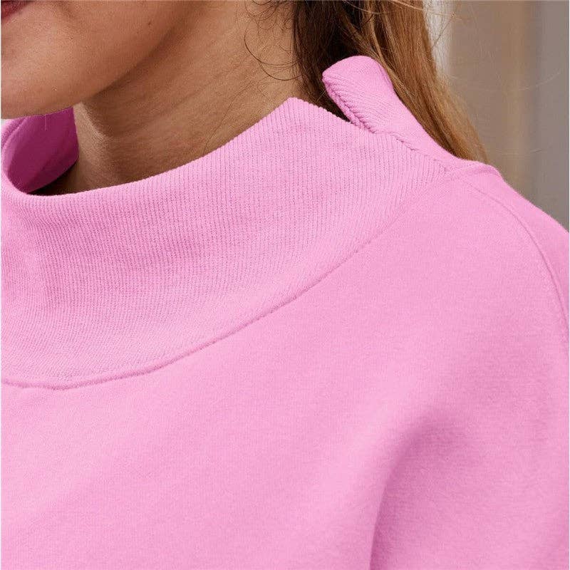 Solid Color High Neck Fleece Sweatshirt: GRAY BLUE / S