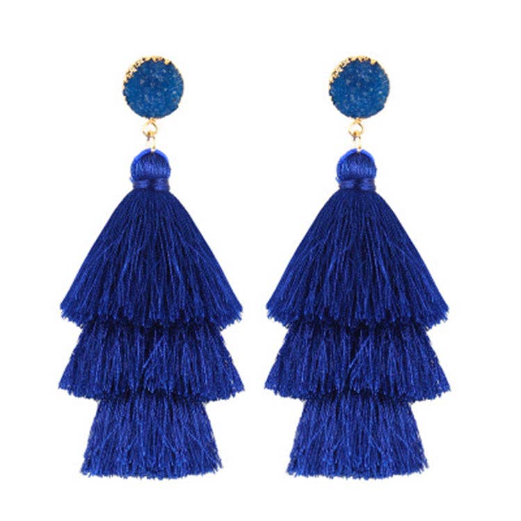 THREE LAYERED TASSEL EARRINGS: Red/Pink