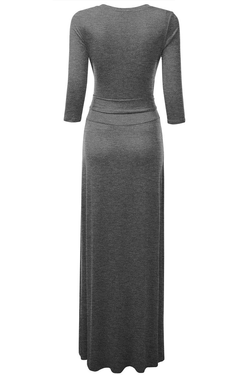 AWDMD283_3/4 Sleeve Knit Long Dress: Black / (XL) 1