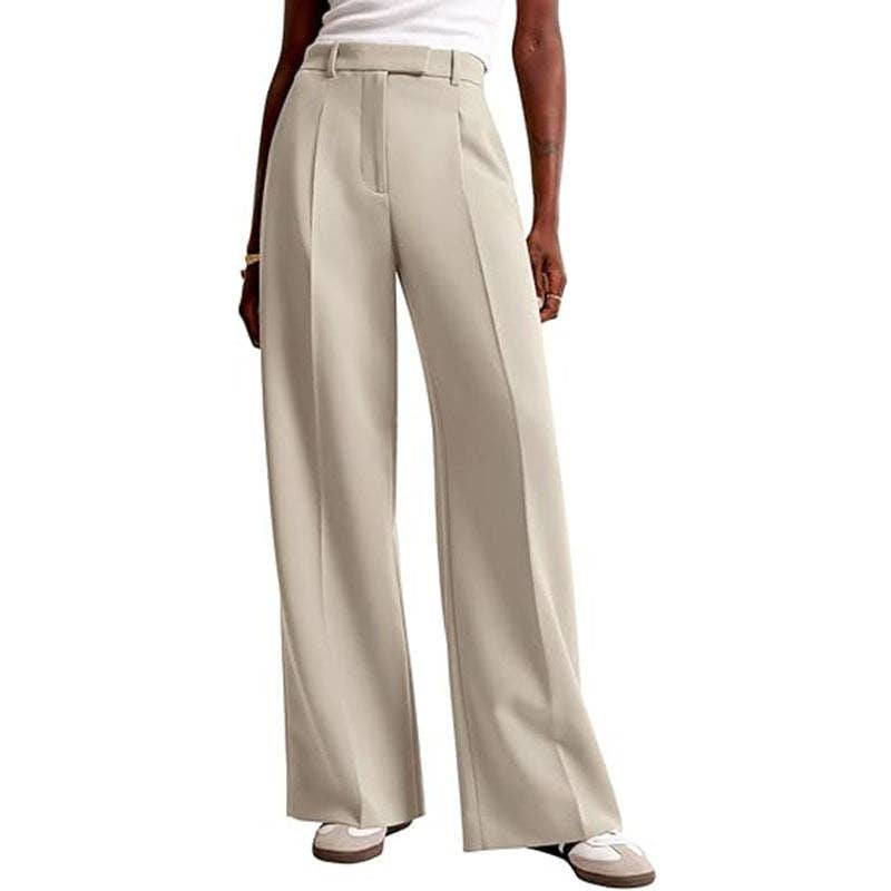 High Waist Wide Leg Pants Women's Casual Straight Trousers: High grade gray / S