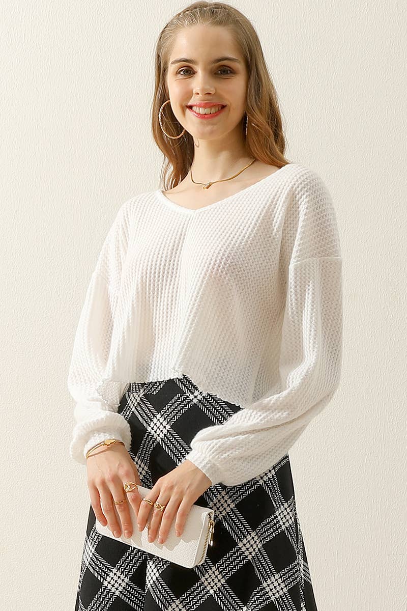 CWTTL1469_V-Neck Long Sleeve Knit Top: Black / (XL) 1