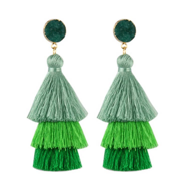 THREE LAYERED TASSEL EARRINGS: Red/Pink