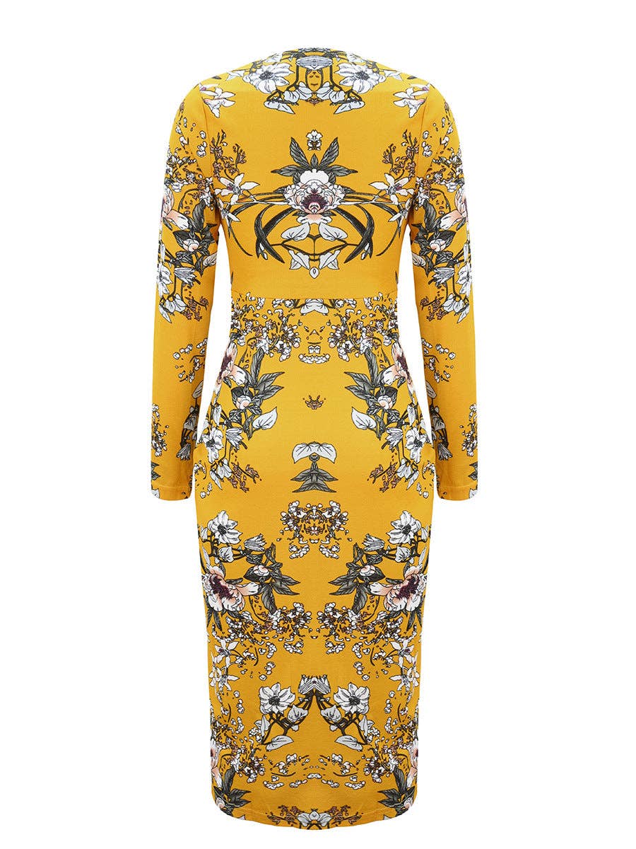 Long Sleeve Dresses: Yellow / X-Large