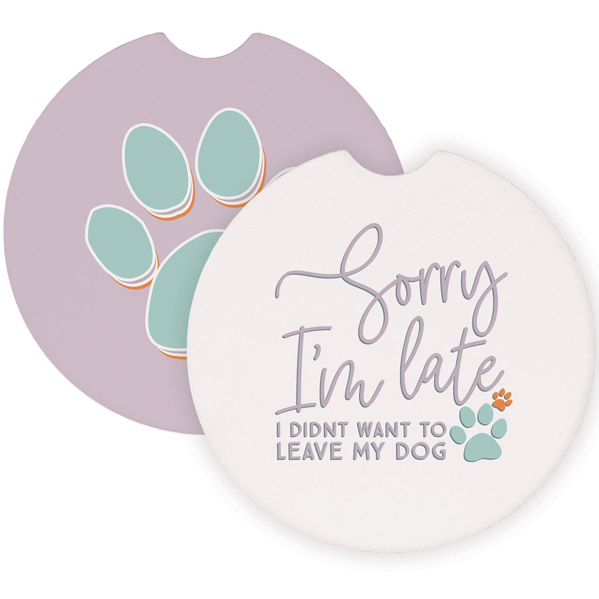Sorry Late Paw Print Dog Car Coaster Set