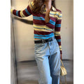 Long Sleeve Striped Cardigan Women's Retro Knit Sweater Slim Fit Autumn Casual Top: STRIPES / S