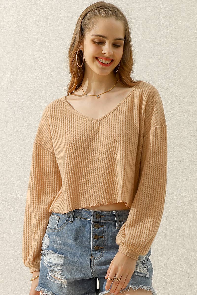 CWTTL1469_V-Neck Long Sleeve Knit Top: BRICK / (L) 1