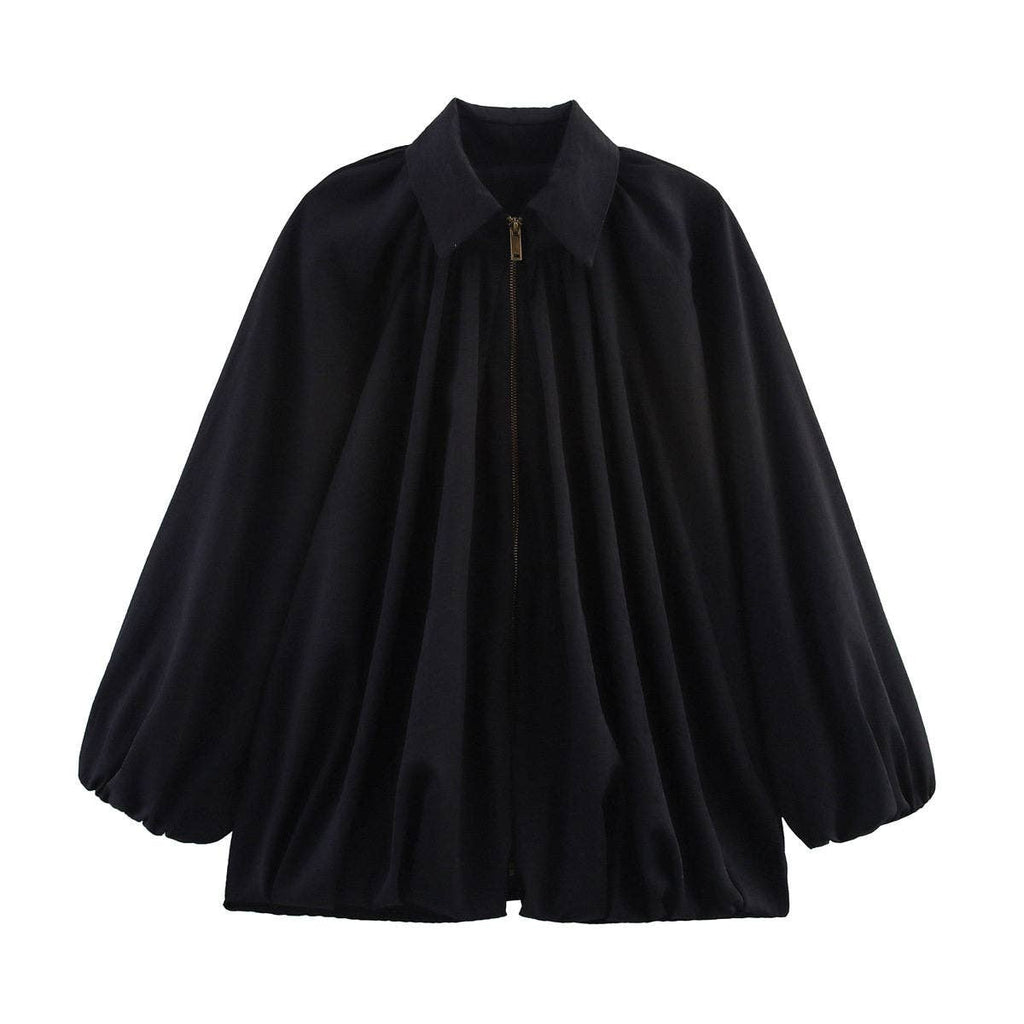 Pleated Collar Long Sleeve Jacket: Apricot / S