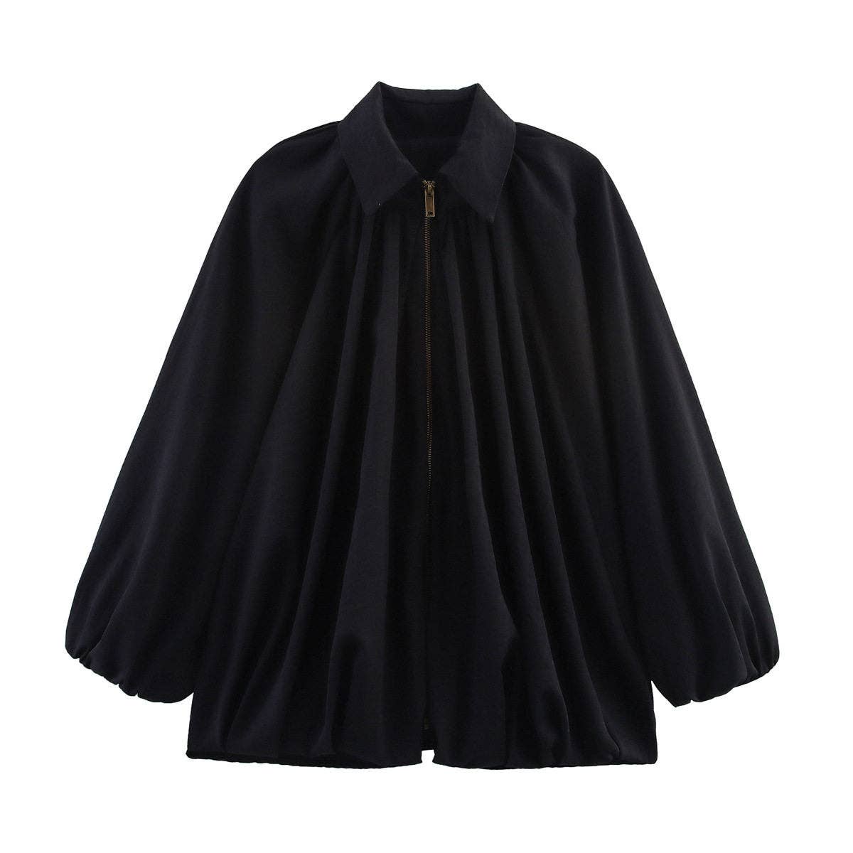 Pleated Collar Long Sleeve Jacket: Apricot / S