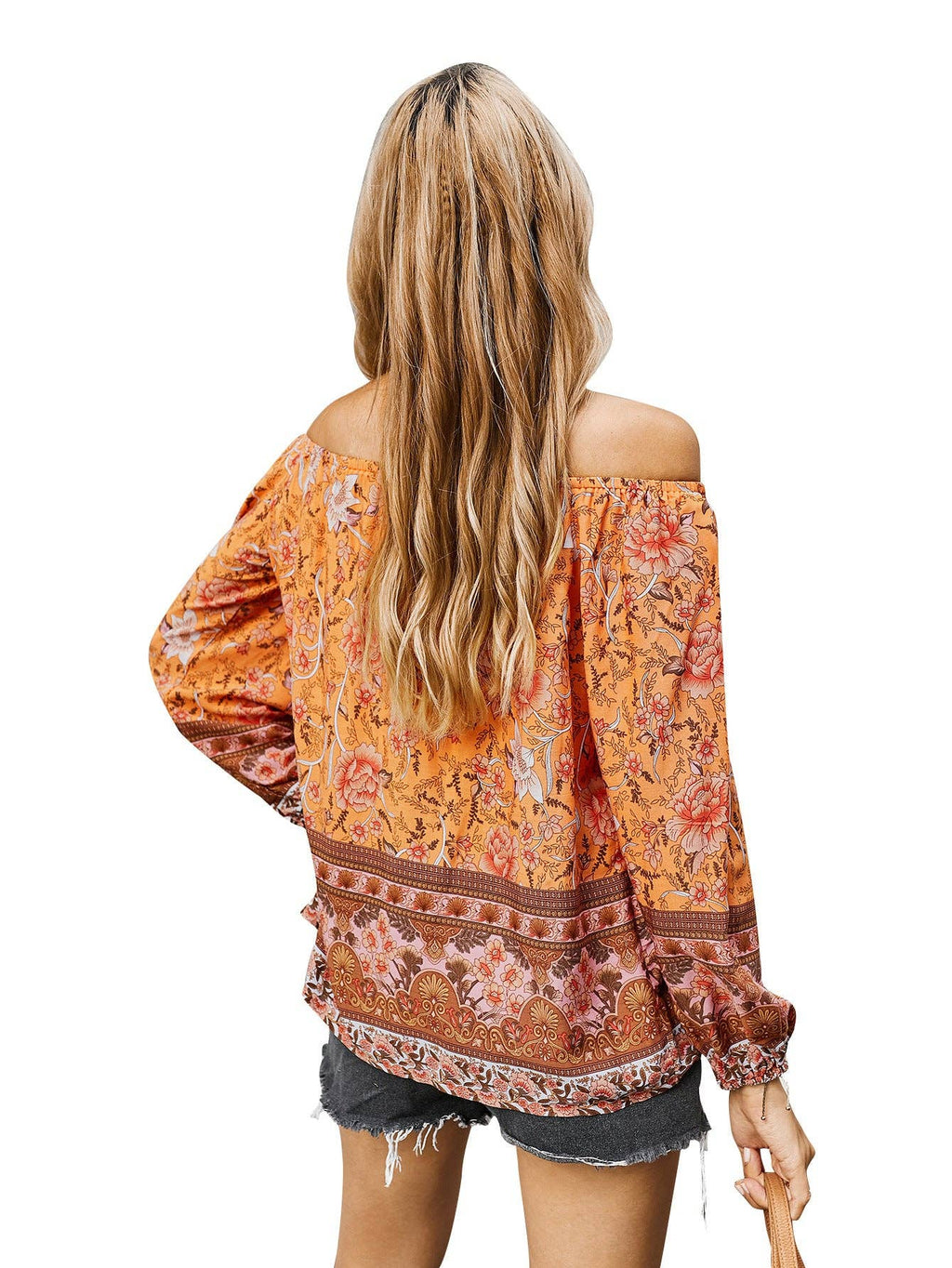FLORAL LONG SLEEVE BLOUSE: Navy / S