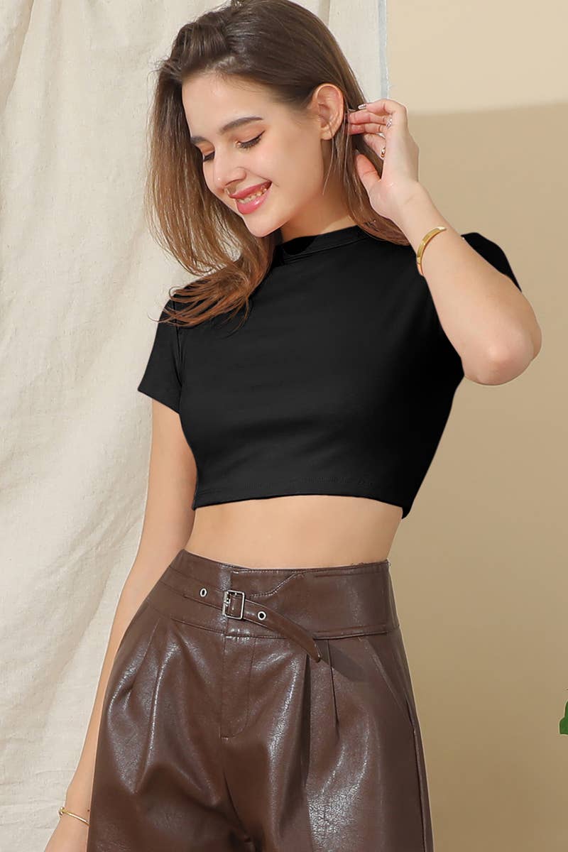 CWTTS654_ROUND CREW NECK SHORT SLEEVE CROP TOP: IVORY / (XL) 1