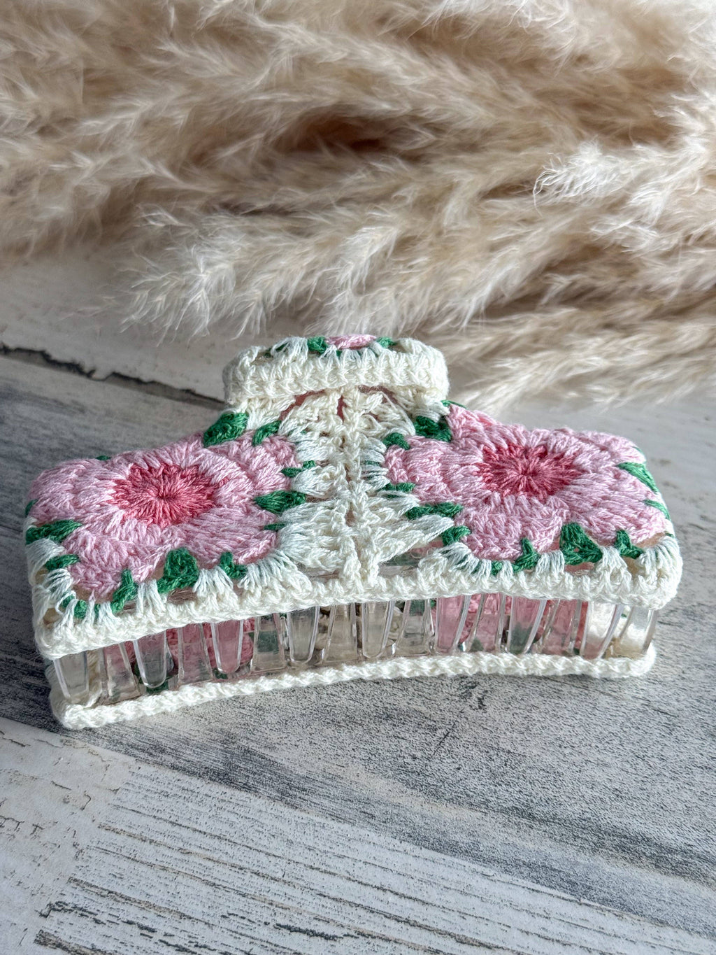 Flower Crochet Light Pink Hair Claw