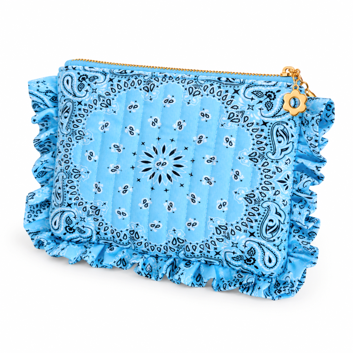 Ellison+Young Bandana Ruffle Everything Pouch, Quilted Cosmetic Case: Butter Yellow