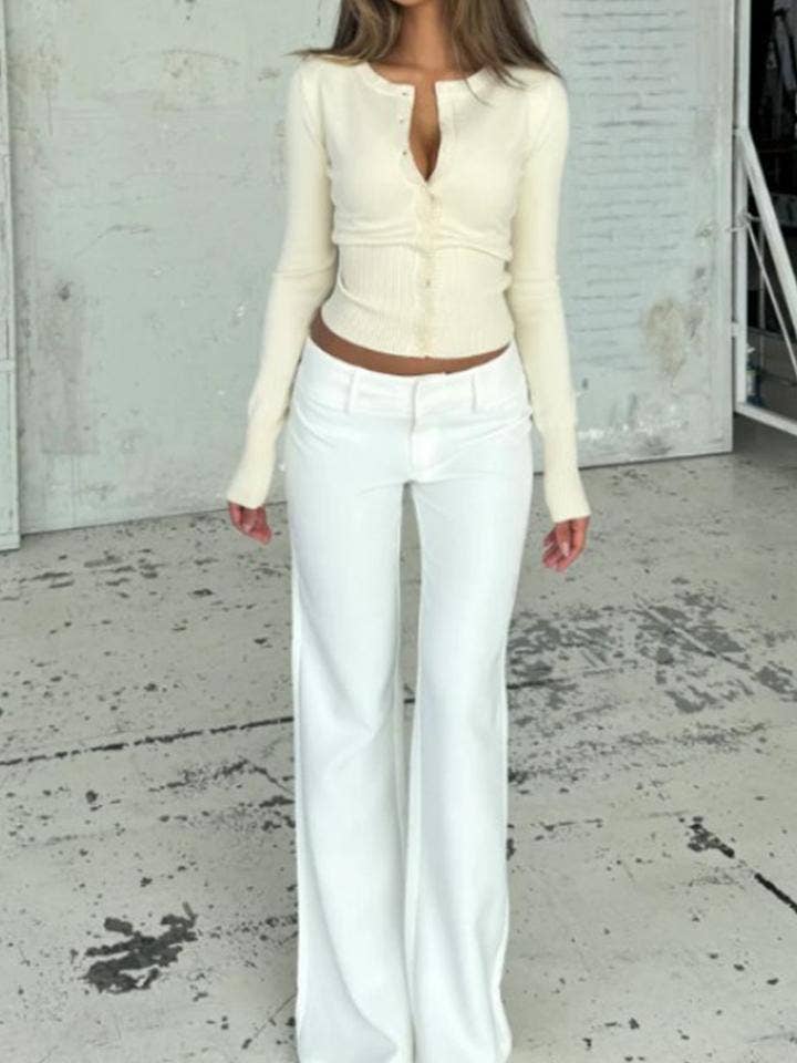 Ribbed Long Sleeve Button Front Cropped Cardigan: Gray / S