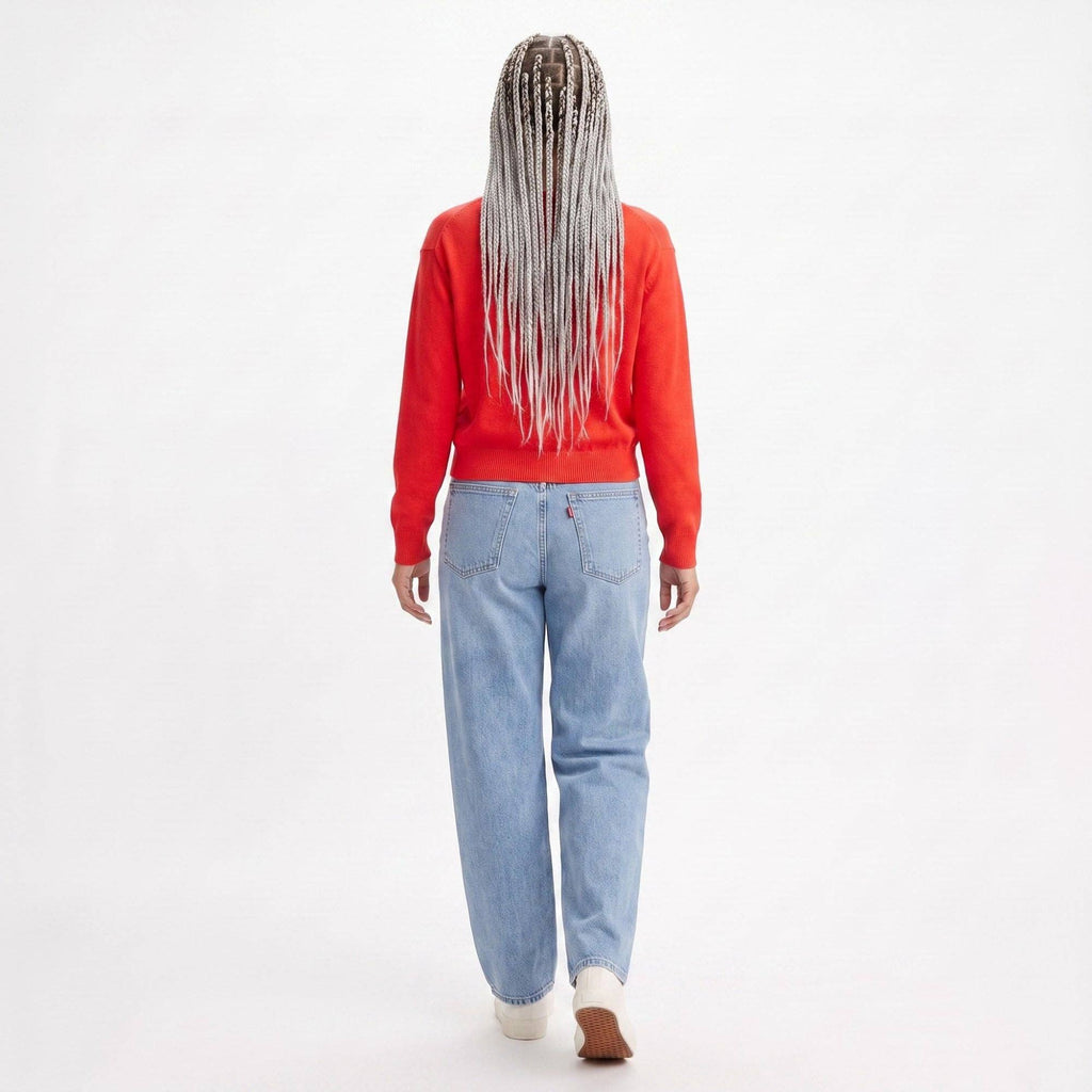 Crewneck Button-Front Knit Cardigan Sweater: Red / Small