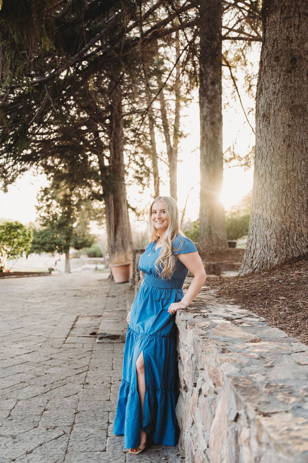 Annabelle Polka Dot  Split Maxi Dress: Light Blue / Medium