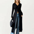 Long Sleeve Maxi Cardigan with Button Front and Deep Side Sl: Black / Small 4-6
