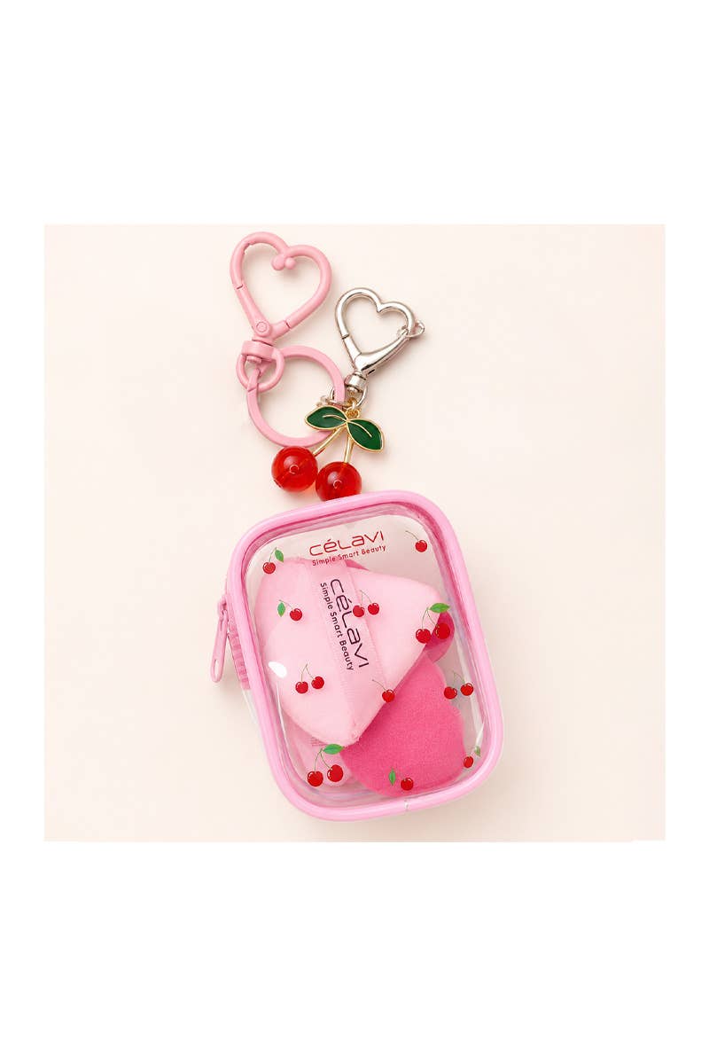 CELAVI 46065R1 Sweet Cherry Velvet Powder Puff 4pc Set - 6