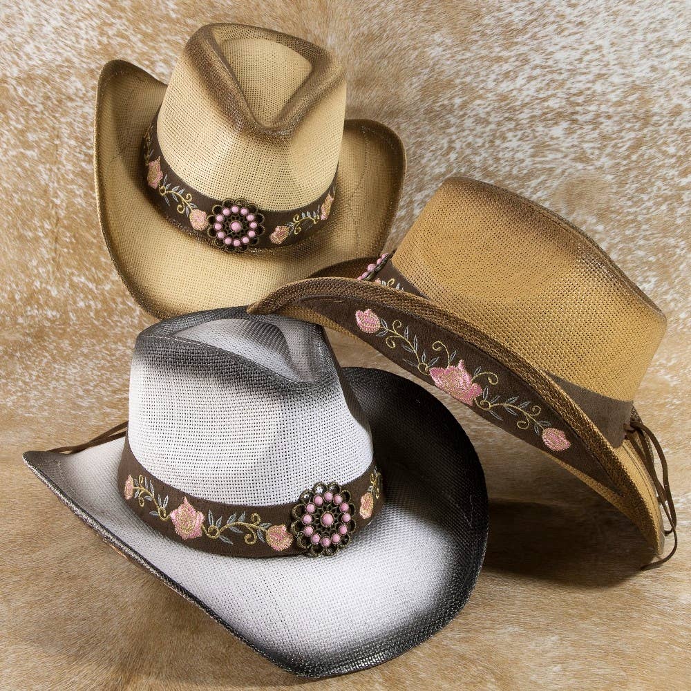 Straw Flower Embroidered Cowboy Hat: IV