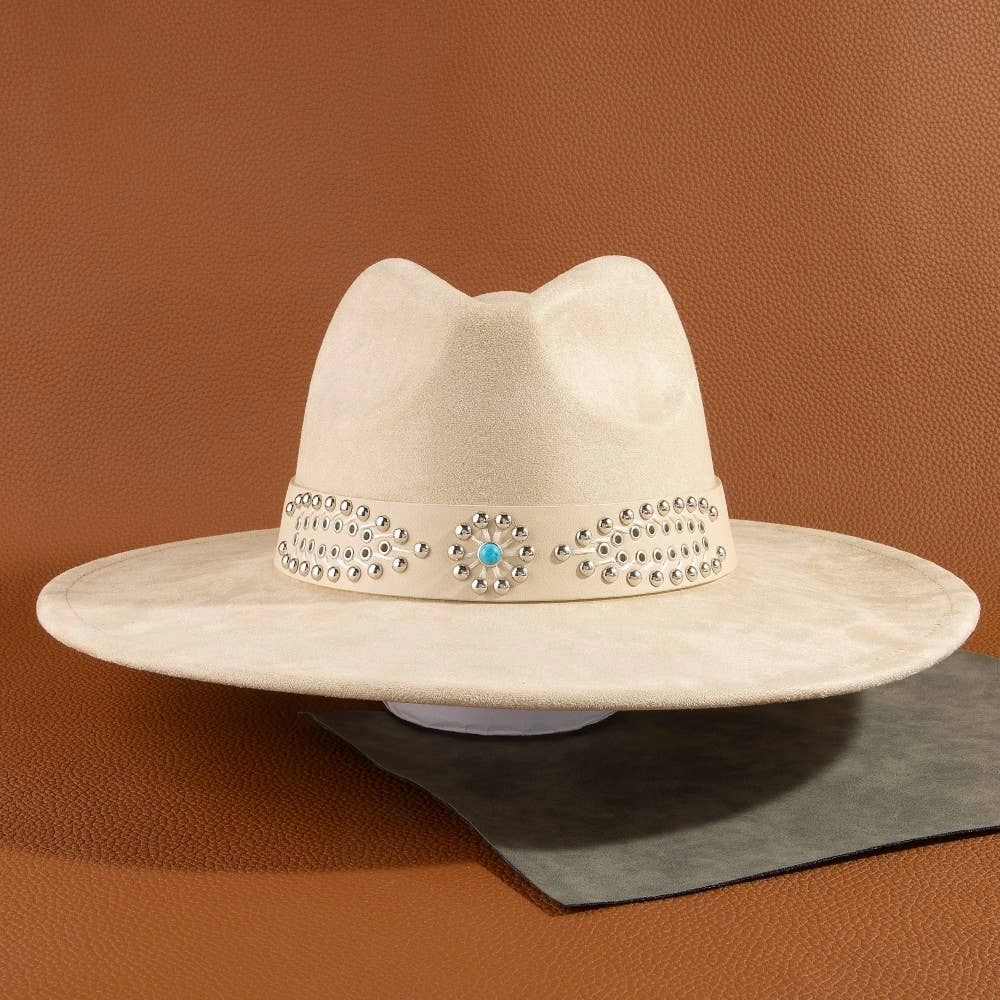Western Studded Strap Faux Suede Fedora Hat: IV
