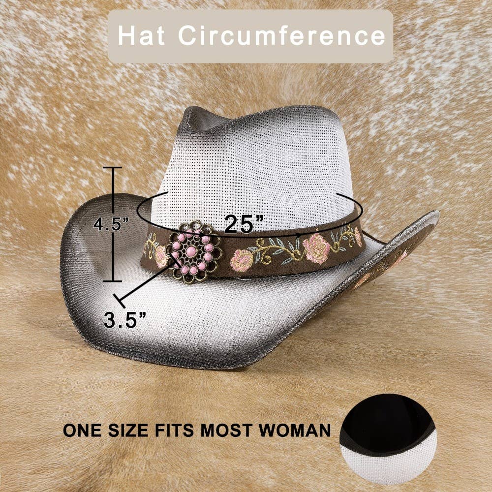Straw Flower Embroidered Cowboy Hat: IV